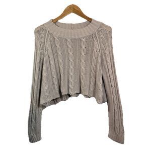 Wooden Ships Sweater Women's S/M  Long Sleeve Cable Knit Pullover Cropped Oat